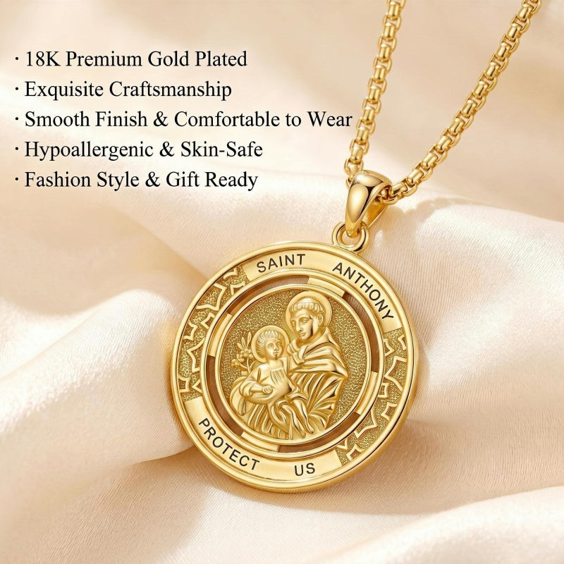 14K Gold Plated Patron Saint Necklace Saint Medal Catholic Amulet Jewelry