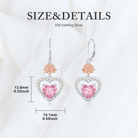 Sterling Silver Heart Cubic Zirconia Sunflower Rose Daisy Lily Lotus Hibiscus Dangle Earrings