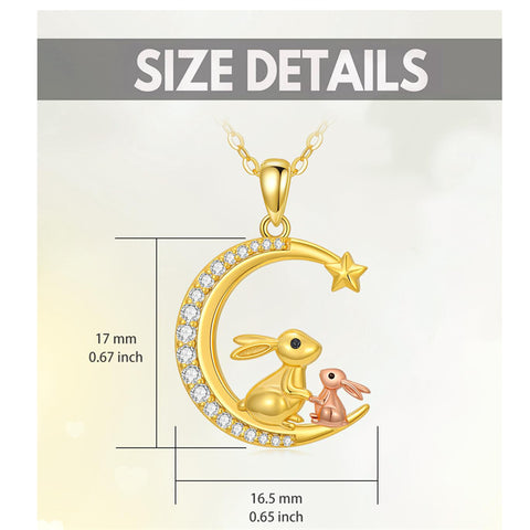 14K Gold Moon Cat Dog Rabbit Pendant Necklace