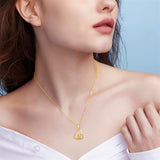 14K Gold 5A Cubic Zircon Cat Heart Pendant Necklace