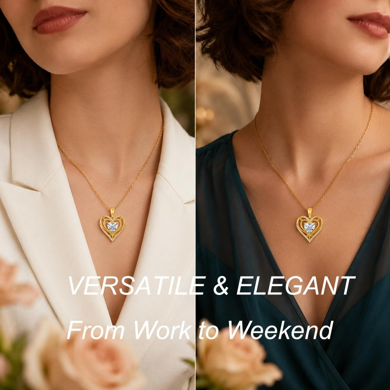 Heart Rose Pendant Necklace for Women  14K Gold Plated Mothers Day  Anniversary Birthday Gift