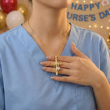 Stethoscope Cross 14K Gold Plated Pendant Necklace for Women Nurse Doctor Birthday Graduation Gift for Medical Student