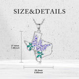 Sterling Silver Hometown Bluebonnets &Texas State Map Flag Pendant Necklace