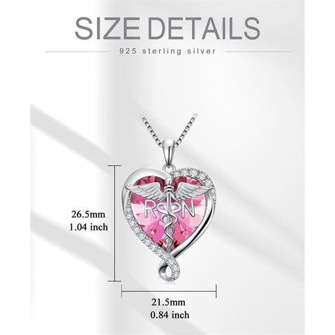 Sterling Silver Birthstone RN Medical Caduceus Pendant Necklace