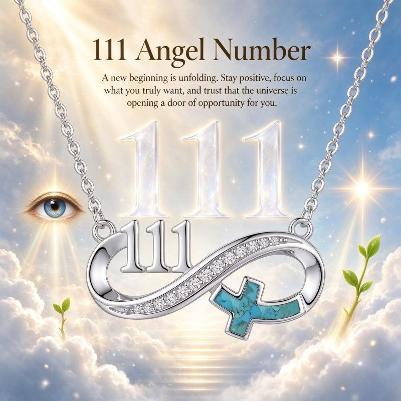 Sterling Silver Turquoise & Zirconia Infinity  111 222 333 444 777 Angel Number Pendant Necklace for Women
