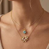 14K Gold Birthstone Birth Flower  Pendant Necklace Birthday Jewelry Gifts for Women