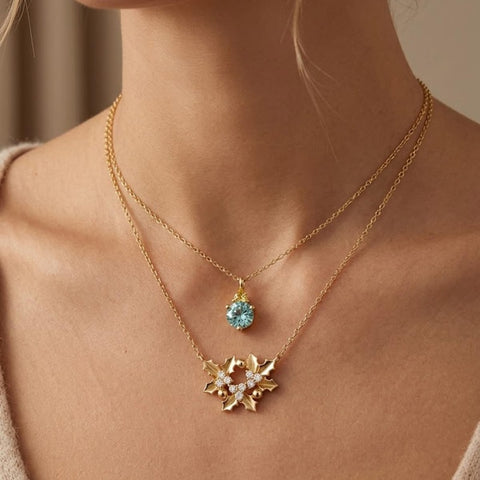 14K Gold Birthstone Birth Flower  Pendant Necklace Birthday Jewelry Gifts for Women