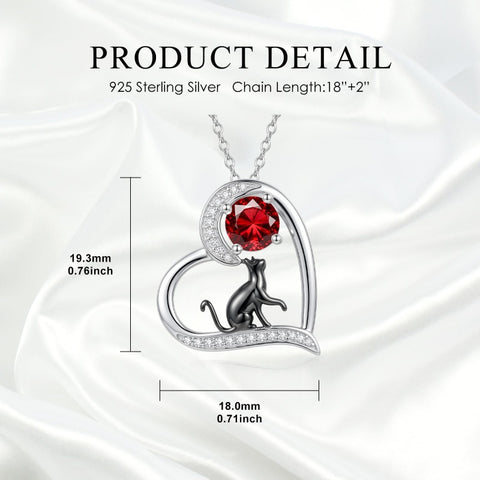 Sterling Silver Birthstone Cat Pendant Necklace Jewelry Christmas Birthday Gifts for Women