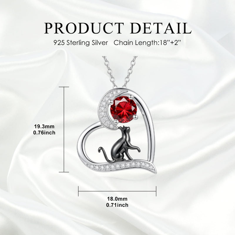 Sterling Silver Birthstone Cat Pendant Necklace Jewelry Christmas Birthday Gifts for Women