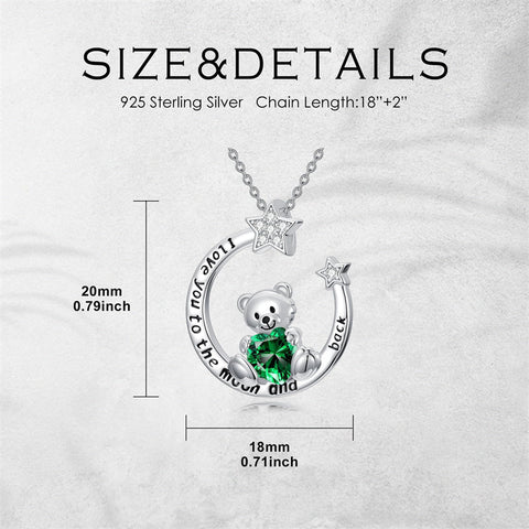 Sterling Silver Birthstone Teddy Bear Pendant Necklace