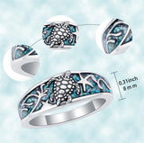Sterling Silver Turquoise  Dragonfly Hummingbird Turtle Butterfly Mountain Celtic Knot Lotus Ring  Gifts for Women