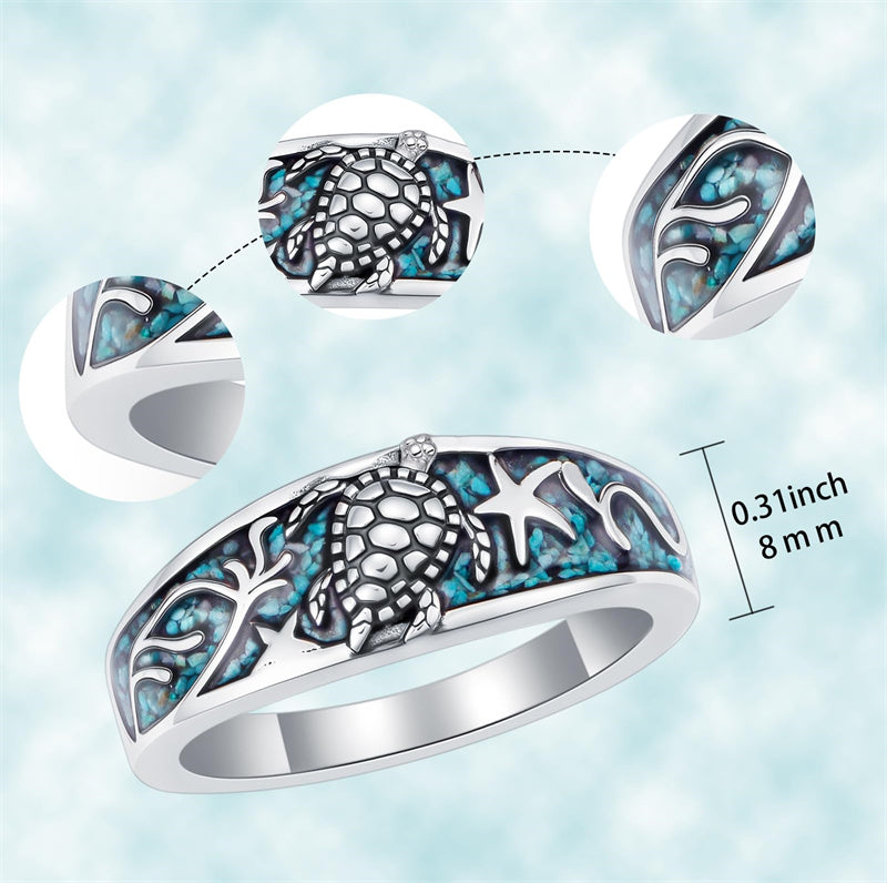 Sterling Silver Turquoise  Dragonfly Hummingbird Turtle Butterfly Mountain Celtic Knot Lotus Ring  Gifts for Women