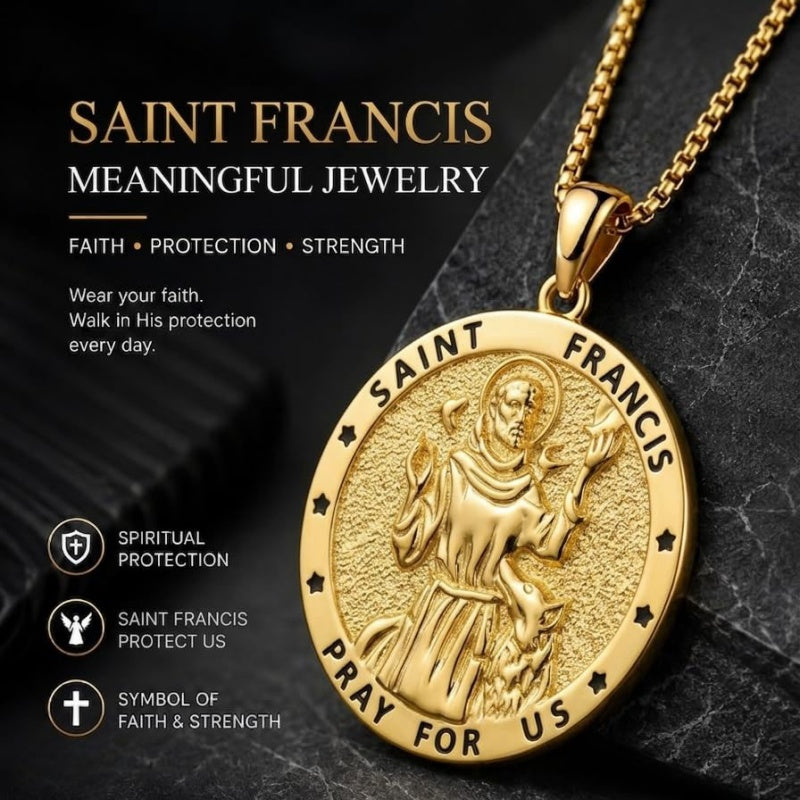 14K Gold Plated Saint Medal Christian  Pendant Necklace for Men