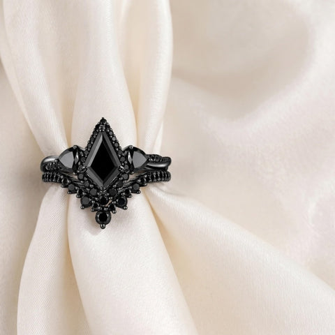 Sterling Silver 10K  14K  18K Gold 1CT-4CT Black Onyx Engagement Ring Gothic Wedding Promise Ring