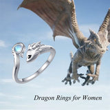 Sterling Silver Moonstone Dragon Adjustable Animal Ring