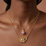 14K Gold Birthstone Birth Flower  Pendant Necklace Birthday Jewelry Gifts for Women