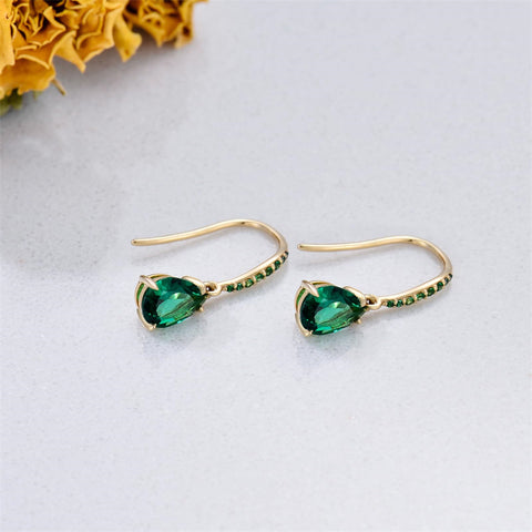 14K Created Emerald Dangle Earrings