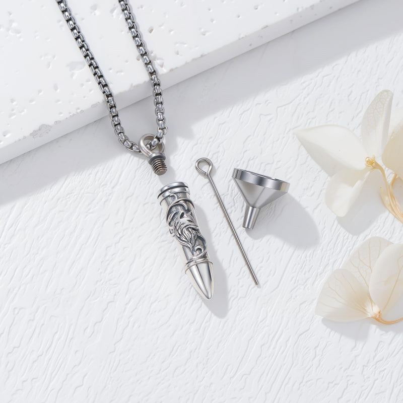 Sterling Silver Animal Angel Wings Pet Jesus Bullet Urn Necklaces for Ashes for Men