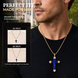 14K Gold Plated Turquoise Lapis Lazuli Cross Necklace for Men with Adjustable Chain