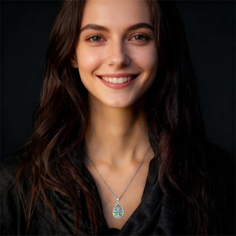 Sterling Silver Mustard Seed Black Cat Hummingbird Cross and Mountain Mountain Turquoise Sun and Moon Pendant Necklace