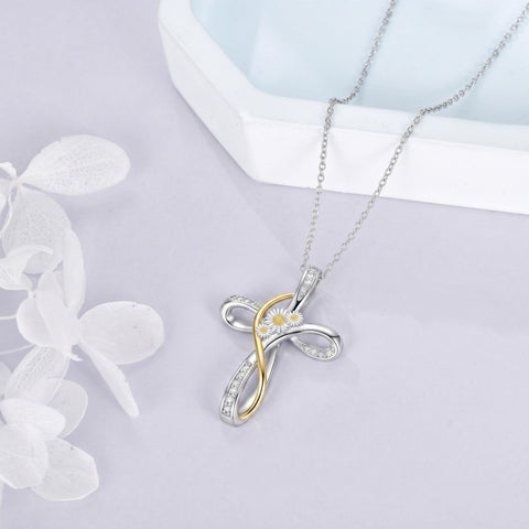 Sterling Silver Daisy Rose Plumeria Lotus Sunflower Cross Pendant Necklace for Women