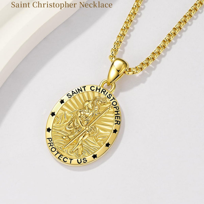 Patron Saint Medals Protection  14K Gold Plated Necklace for Men
