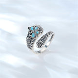 S925 Sterling Silver Turquoise Dragonfly/Highland Cow Spoon Ring Oxidized Wrap Ring  Gifts for Women Girls