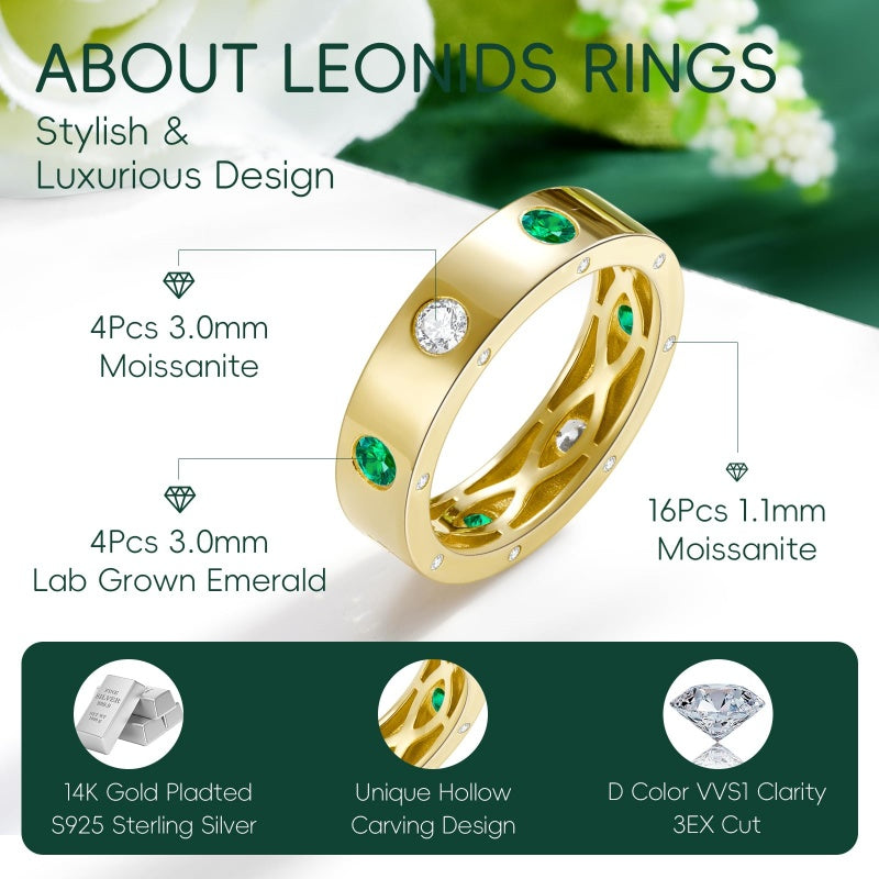 14K Gold Plated Moissanite or Lab-Grown Emerald Dainty Eternity Wedding Rings Birthday Jewelry for Her