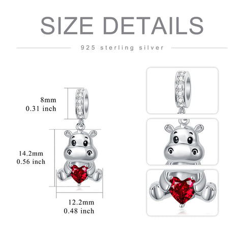 Sterling Silver 12 Months Birthstone Hippo Charm Beads