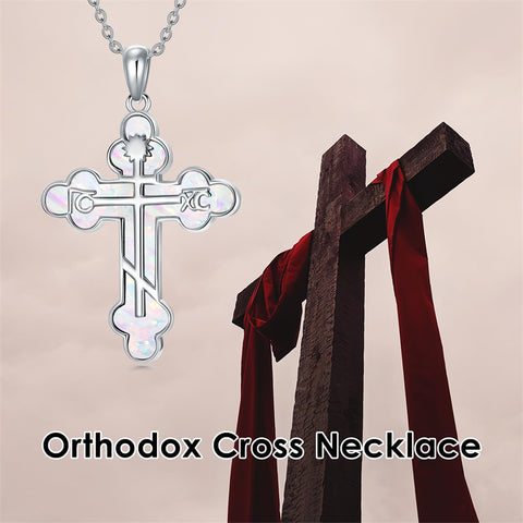 Sterling Silver Russian Eastern Orthodox Cross Pendant Necklace