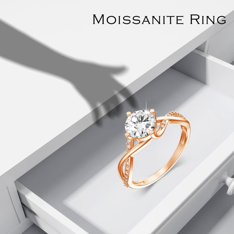 Sterling Silver 10K 14K 18K Gold Personalized Engraved 1-3 Carat Round Moissanite   Anniversary  Engagement Ring