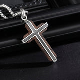 14K Gold Plated Wooden Abalone Shell Cross Pendant Necklacefor Men