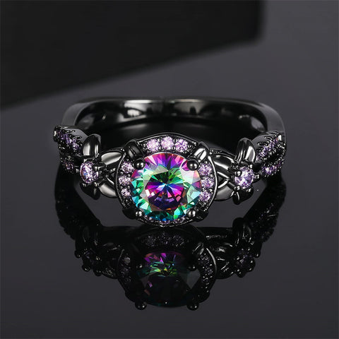 Copper Created Opal Mystic Topaz Amethyst Garnet Eternity Ring for Women