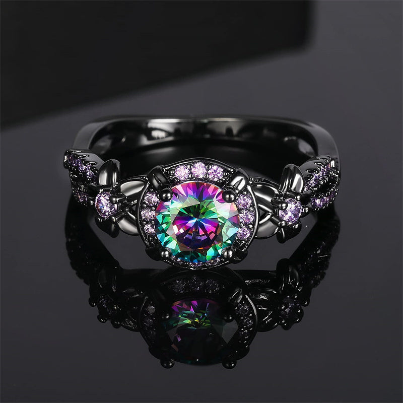 Copper Created Opal Mystic Topaz Amethyst Garnet Eternity Ring for Women