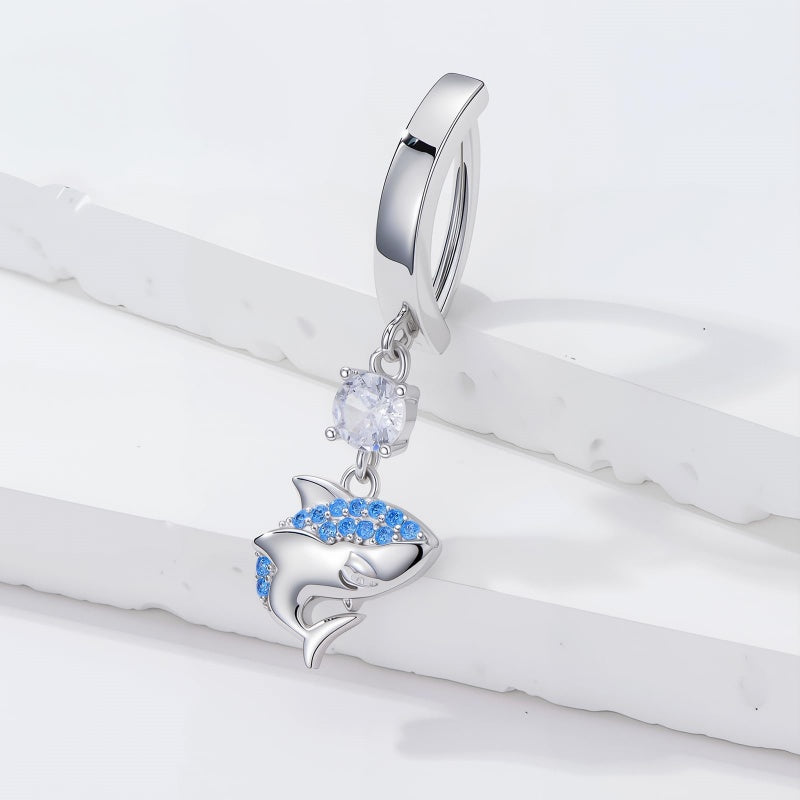 Sterling Silver Cubic Zirconia  Shark Belly Button Ring for Women