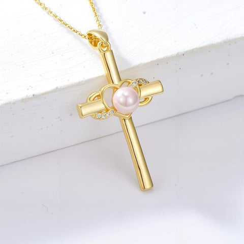 14K Gold Plated Cross Pendant Necklace for Women