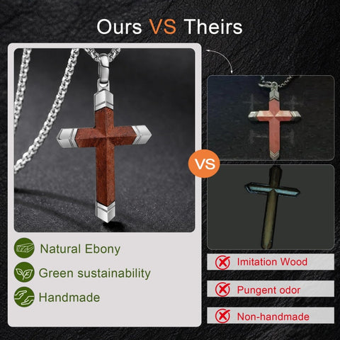 14K Gold  Plated Wooden Cross Crucifix Pendant Necklace for Men