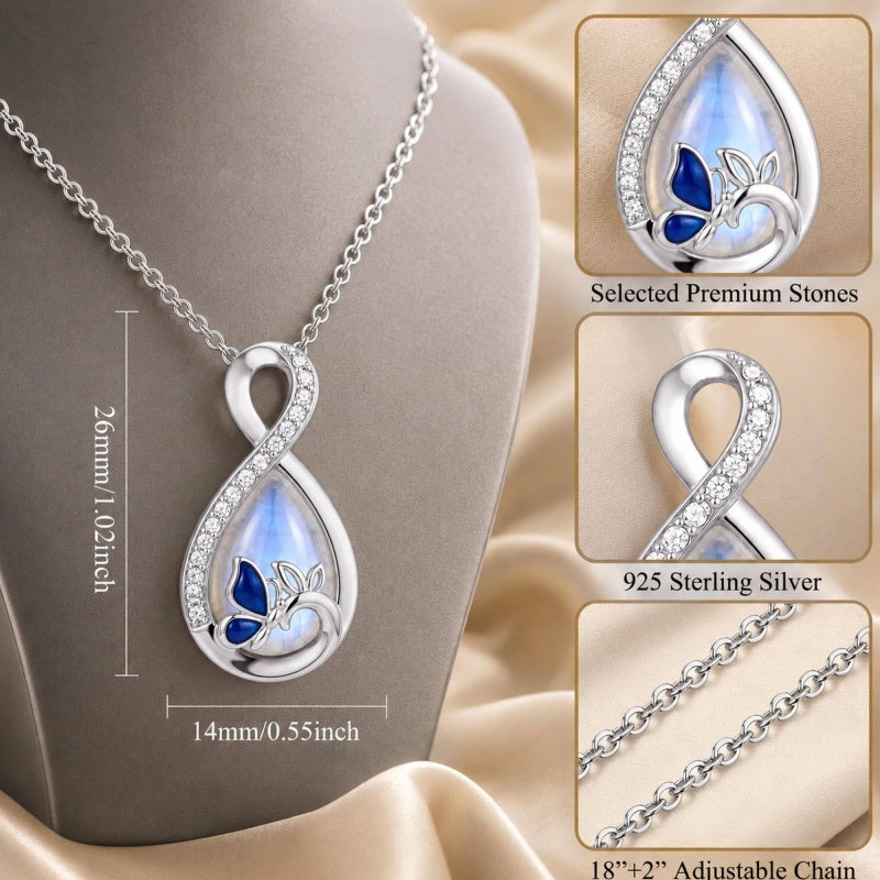 Sterling Silver Teardrop Gemstone Rose Butterfly Infinity Heart Necklace for Women