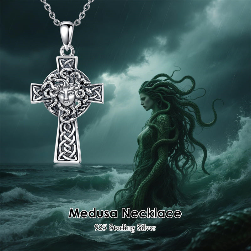 Sterling Silver Medusa Goddess Hand & Heart Ma’at Goddess Nefertiti Goddess Religious Pendant Necklace