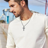 Sterling Silver Cross Religious Necklace for Men