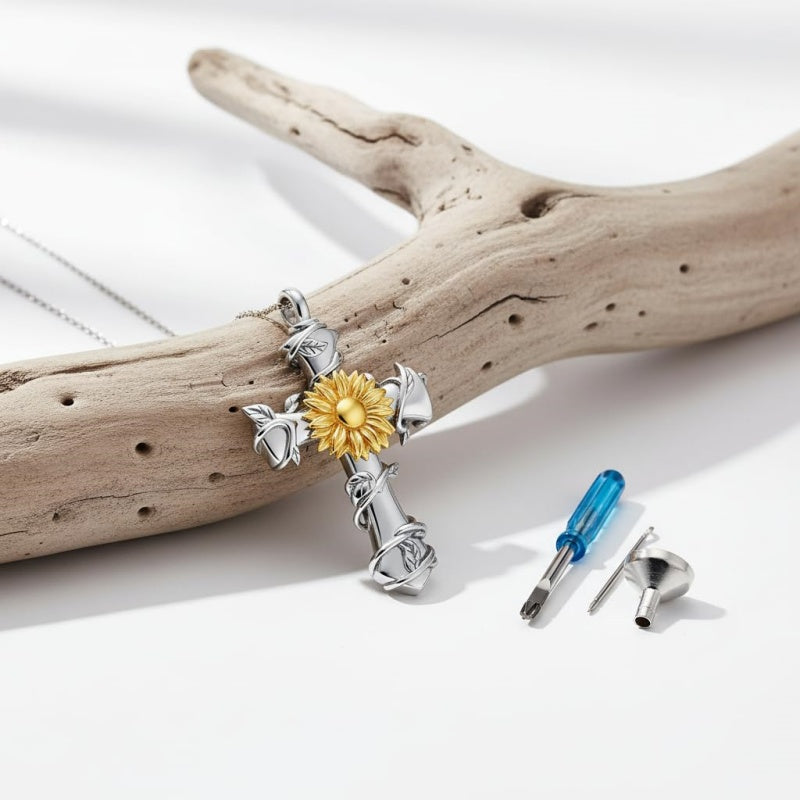 Sterling Silver Cross Hummingbird Cardinal  Rose Sunflower Urn  Necklace for Ashes Cremation Jewelry