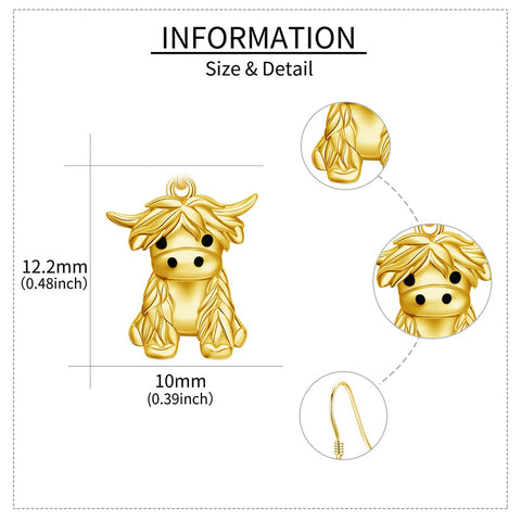 14K Gold Highland Cow Heart Stud Earrings