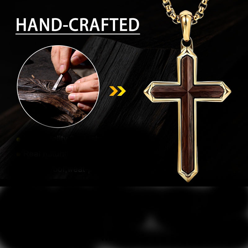 14K Gold Plated Wooden Cross Necklace  Christian Jewelry Gifts for Men