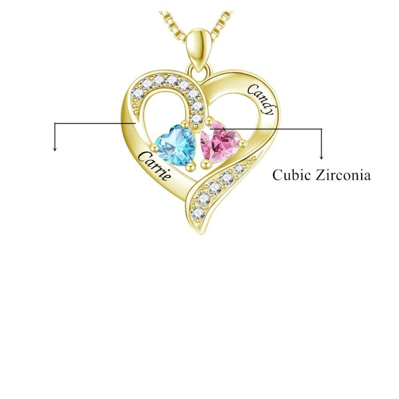 14K Gold 2  Simulated Birthstone Personalized Engraved Pendant Necklace for Women