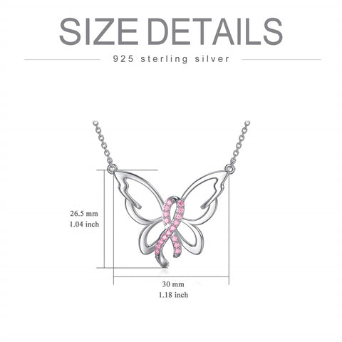 Sterling Silver Breast Cancer Awareness Cross Butterfly Dragonfly Pendant Necklace