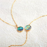 14K Gold Mother of Pearl Abalone Turquoise Black Onyx Opal Coin Pendant Necklace