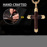 14K Gold  Plated Wooden Cross Crucifix Pendant Necklace for Men