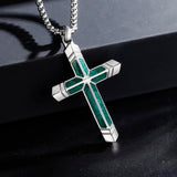 14K Gold Plated Turquoise Malachite Cross Necklace for Men Christianity Cross Jewelry