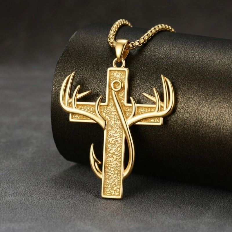 14K Gold Plated Cross Pendant Necklace for Men Religious Jewelry Christian Gift