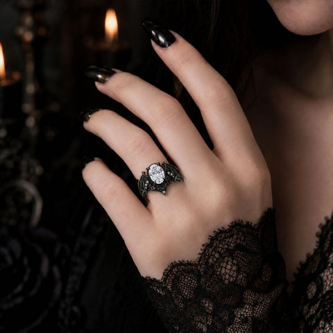 Sterling Silver 10K 14K 18K Gold Moissanite Gothic Black  Engagement Wedding Ring  for Women